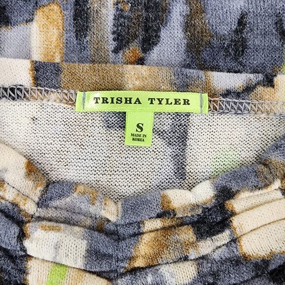 Trisha Tyler Womens Top Small Watercolor Multicolor Rouching Stitch Mock Neck - Picture 7 of 11